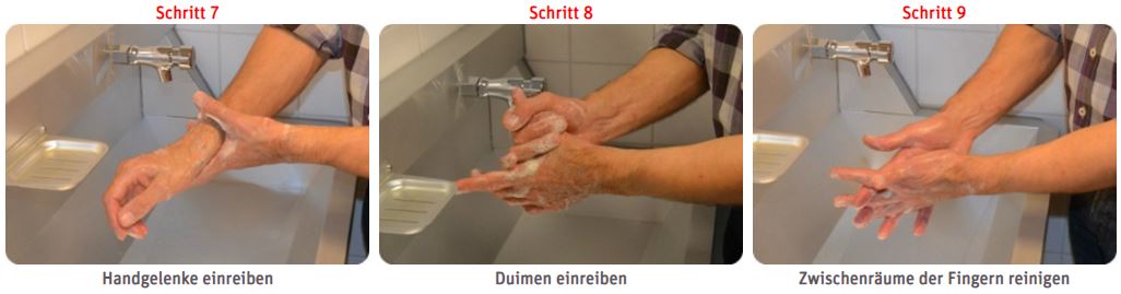 Hände waschen Schritt 7-9